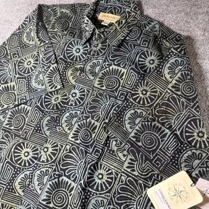 Johari West Men's 3XL Black Batik Print Short Sleeve Button‎ Up Casual Shirt